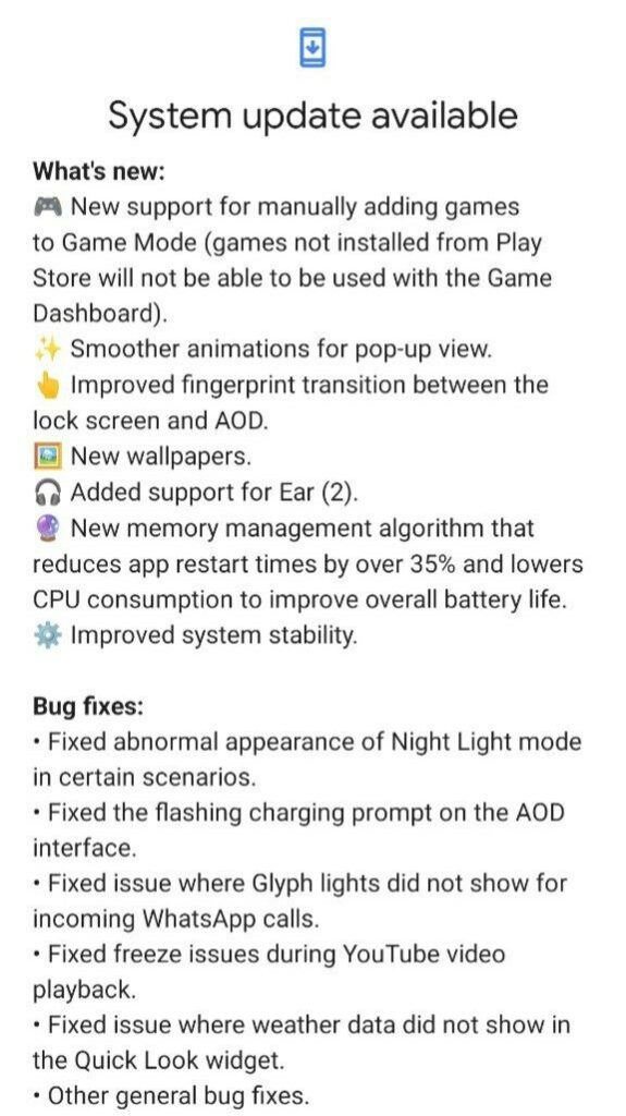 changelog of the Nothing OS 1.5.3 update